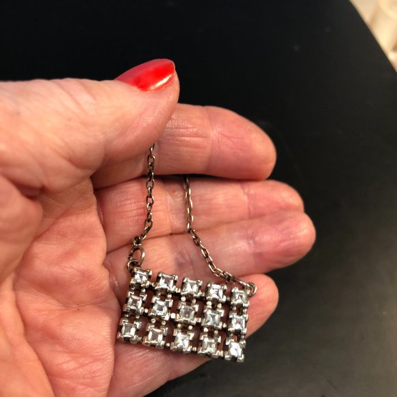 STERLING RECTANGLE 15 FACETED  LITE TOPAZ NECKLACE WITH 18 INCH CURB CHAIN - Picture 5 of 7